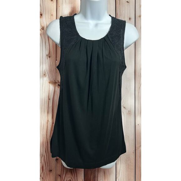 Ann Taylor LOFT Black Blouse Sleeveless Blouse Sz XS Lace Overlay Top - Picture 2 of 7